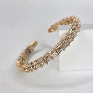 Melania Clara Baguette Crystal Cuff Bangle Bracelet "The Gatsby" Gold Plated NEW